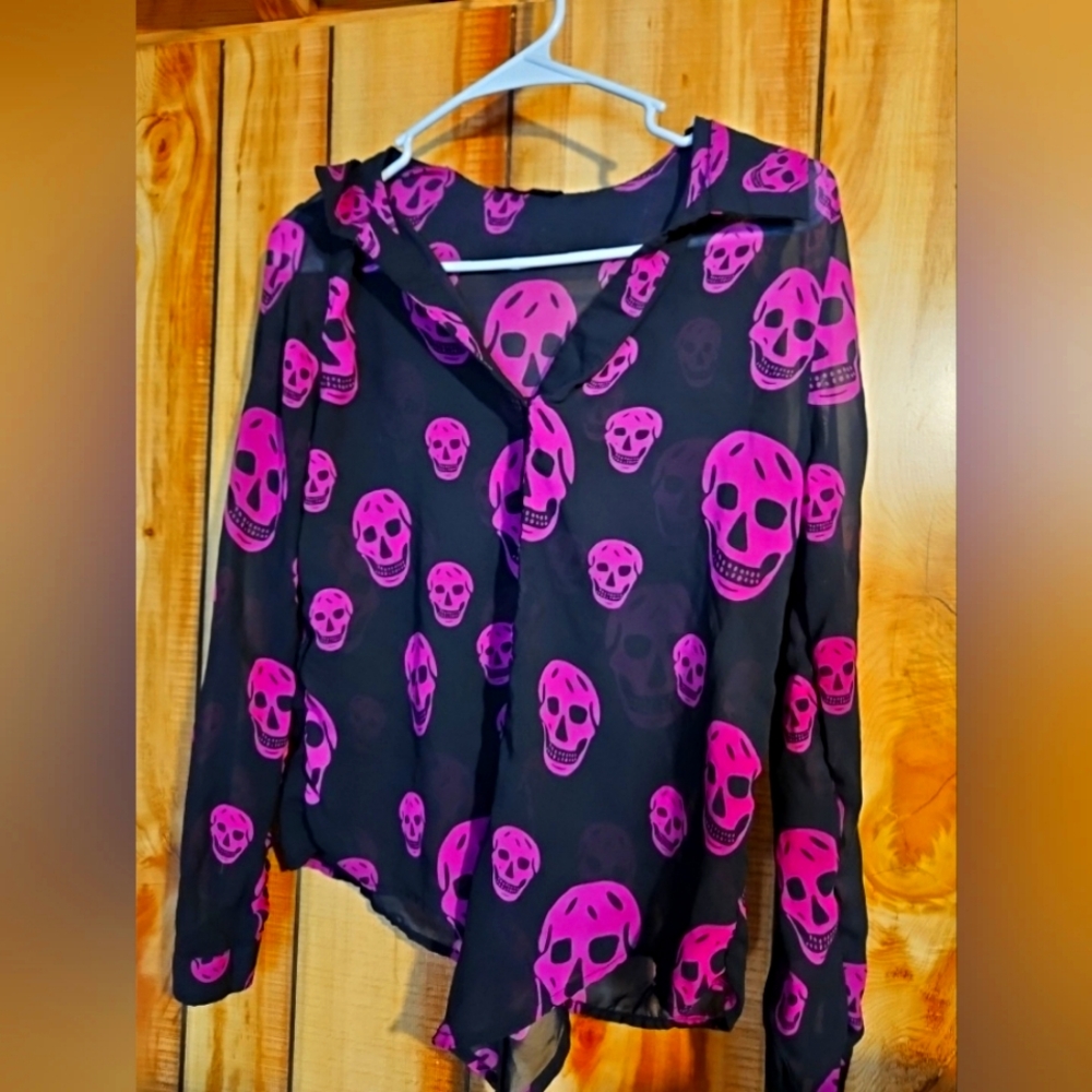 Purple Skull XTaren Womens long sleeve top Halloween Small